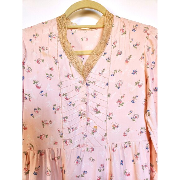 70s Maxi Floral Dress Prairie Peasant Lace Trim - Gunne Sax Victorian Style XXS - Picture 2 of 9